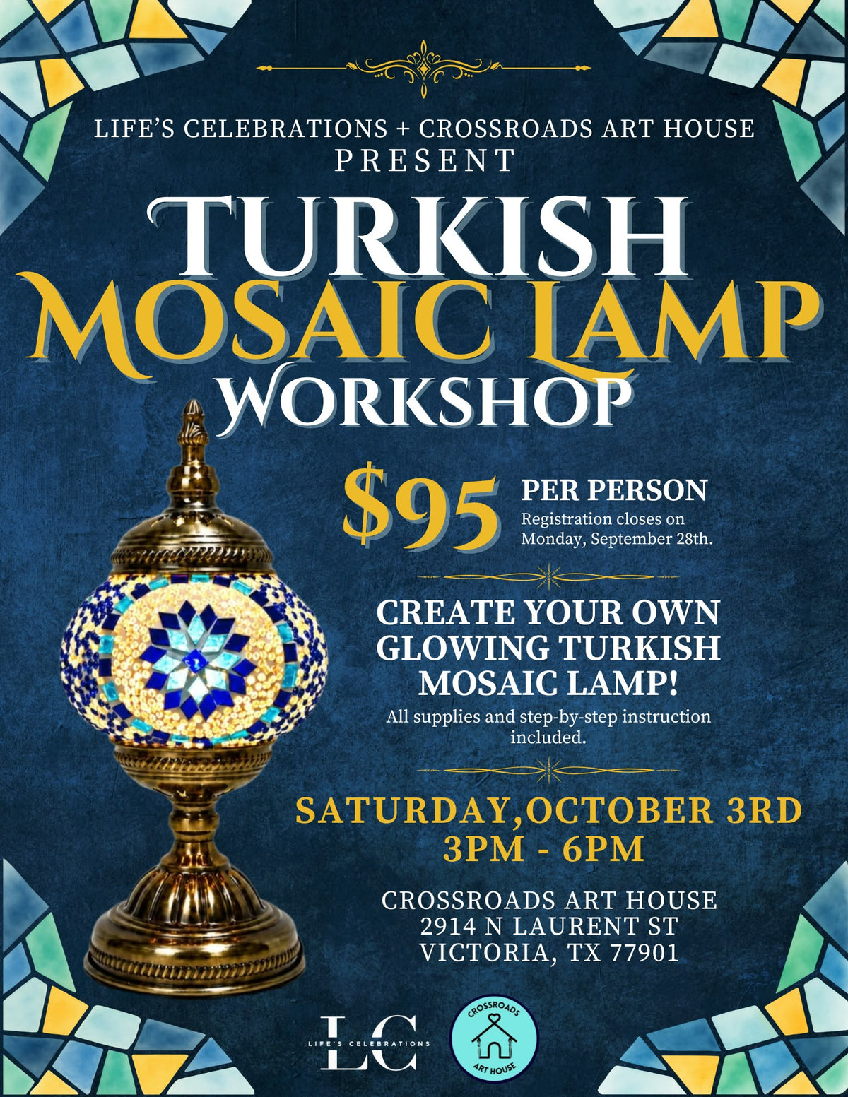 Crossroads Art House Turkish Mosaic Lamp Workshop - Saturday October 3, 2026