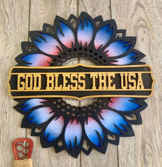 Patriotic Sunflower Door Hanger 18”