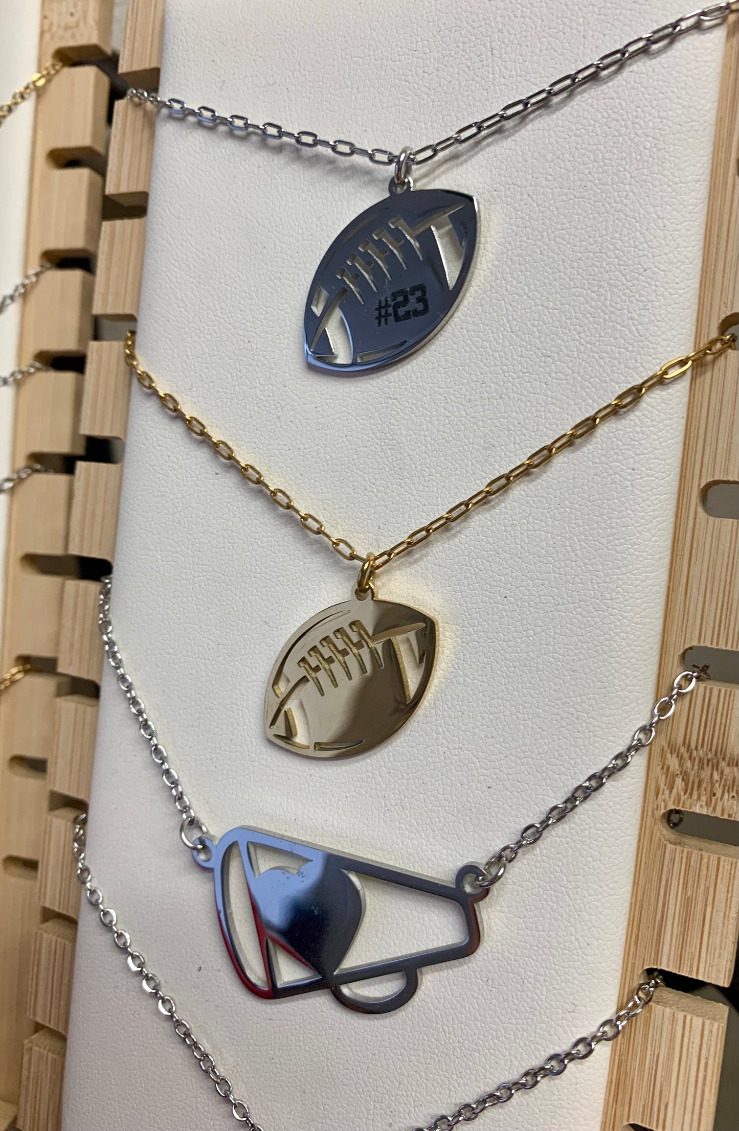 Stainless Steel Football & Cheer Necklace