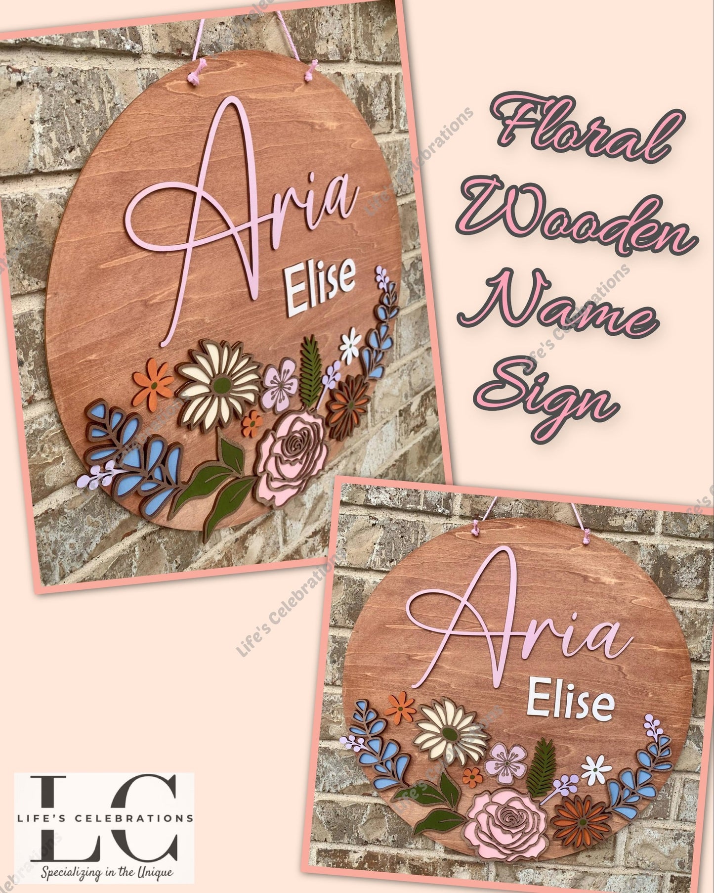 Floral Wooden Name Sign