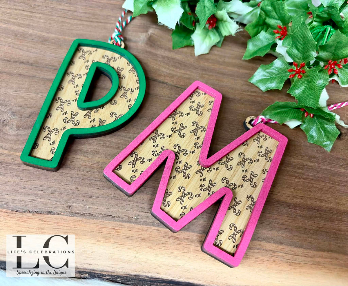 Candy Cane Initial Ornament