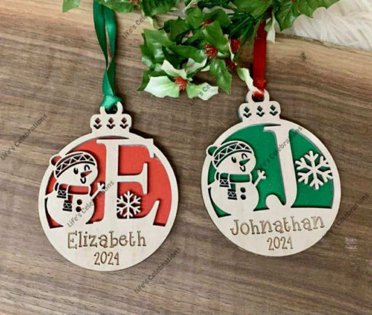 Snowman Initial Ornament