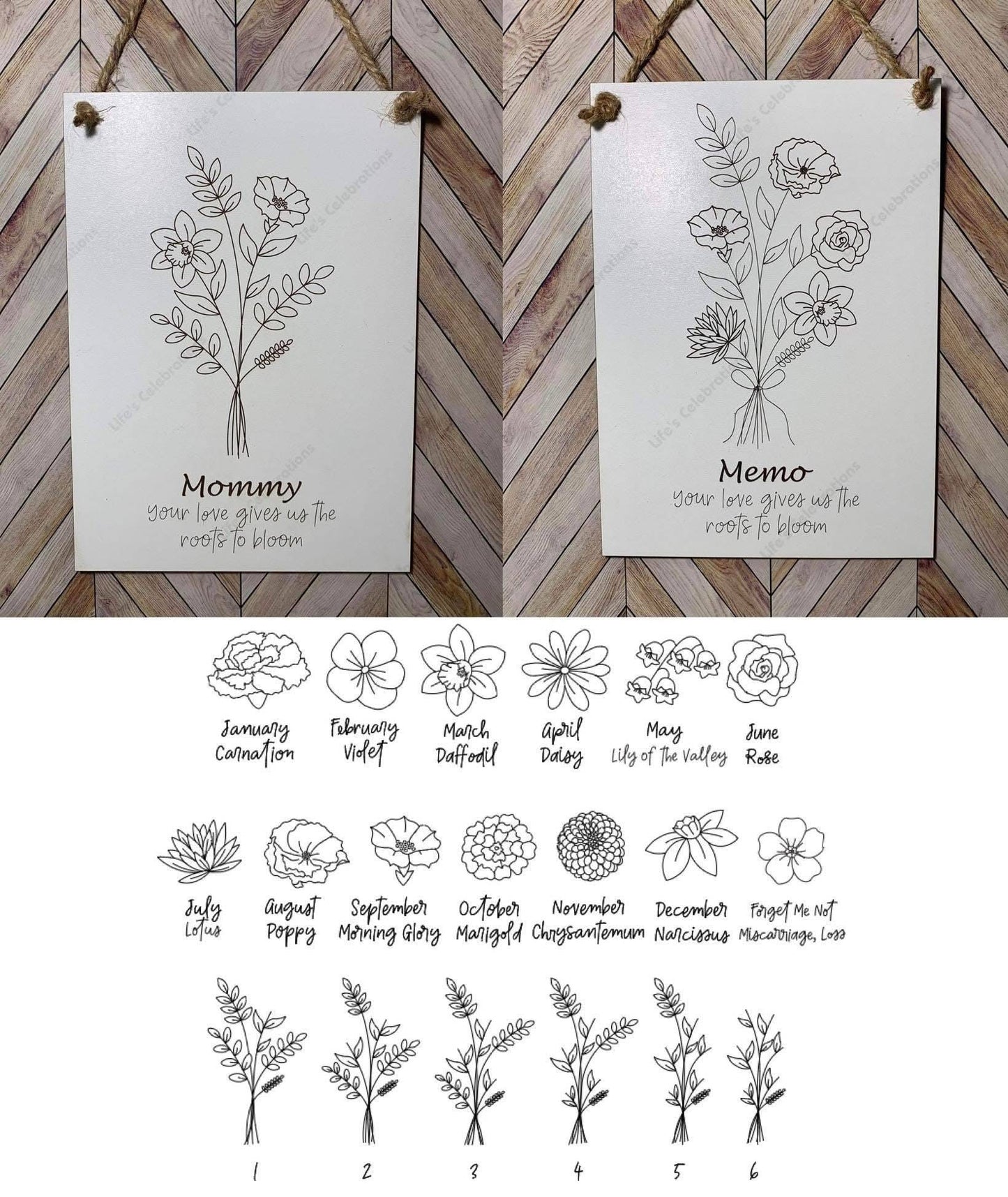 Custom Birth Month Flower Bouquet Sign