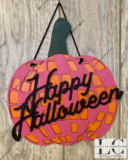Disco Pumpkin Door Hanger 12”